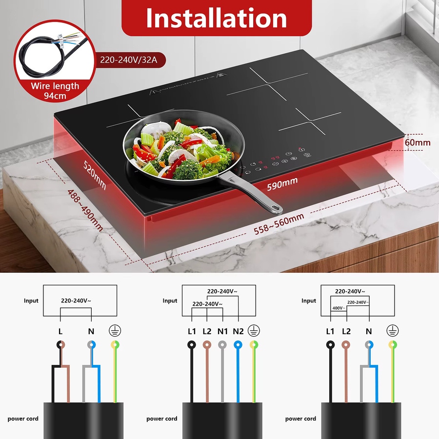 KICHPOWER Induktionskochfeld mit 4 Platten, Einbaugerät, Schwarz, Breite: 60 cm - Bild 3