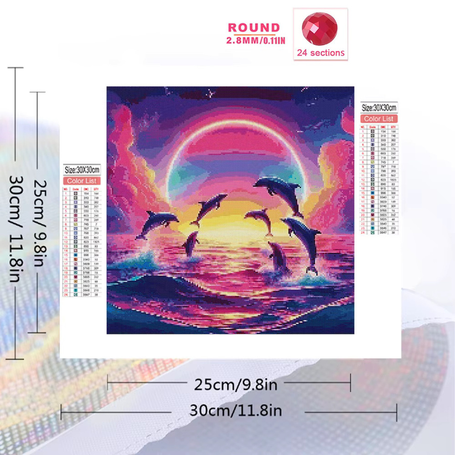 Momoart Diamant-Stickerei Delfin im Sonnenuntergang als DIY-Mosaik-Bild, Mehrfarbig, B/B/B: 20 x 20 x 20 cm - Bild 2