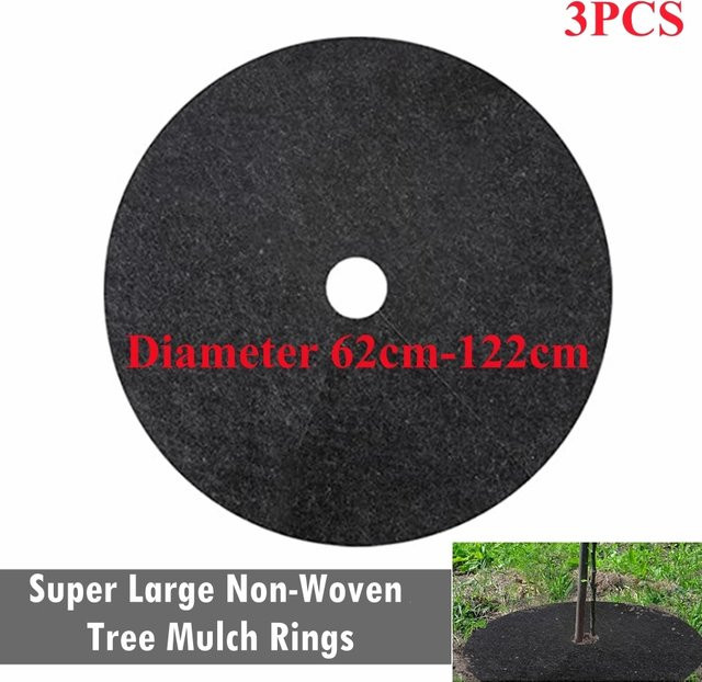 3er-Set Baumschutzmatten aus Vlies als Mulchringe zur Unkrautbekämpfung und Winterprotektion, Schwarz, Durchmesser: 62 cm bis 122 cm - Bild 1