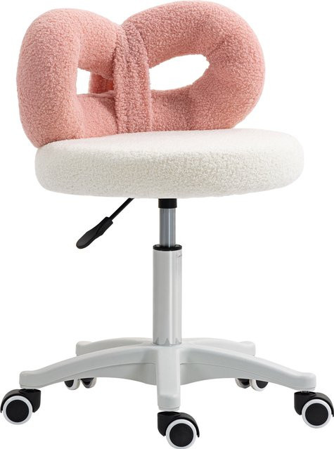HOMCOM Drehbarer Hocker mit Rückenlehne und Lammfellstoff in Weiß und Rosa, Höhenverstellbar 63-77 cm - Bild 1