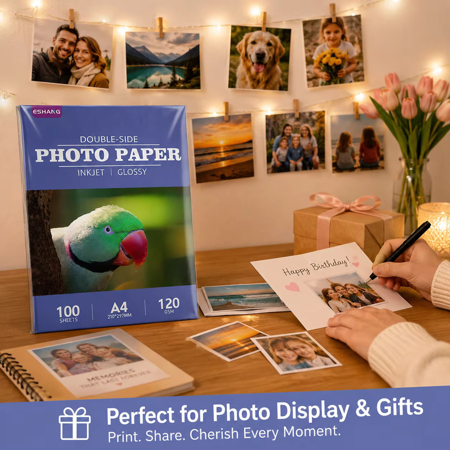 ESHANGA Doppelseitiges Fotopapier A4, 100 Blatt, Glänzend, Weiß, 120 g/m², für Inkjet-Drucker - Bild 6