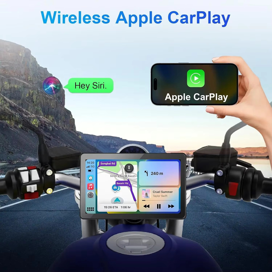 srnubi 7-Zoll Wireless CarPlay und Android Auto tragbarer Motorrad-Navigationsbildschirm mit DVR für BMW R1200GS R1250GS S1000XR, Schwarz - Bild 3