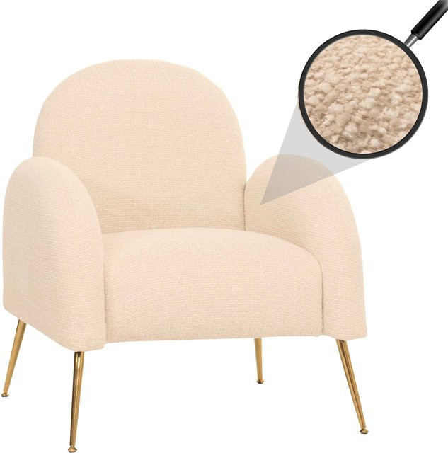 MCW Lounge-Sessel N69 Retro Cocktailsessel mit Nosagfederung aus Chenille in Creme-Weiß - Bild 1