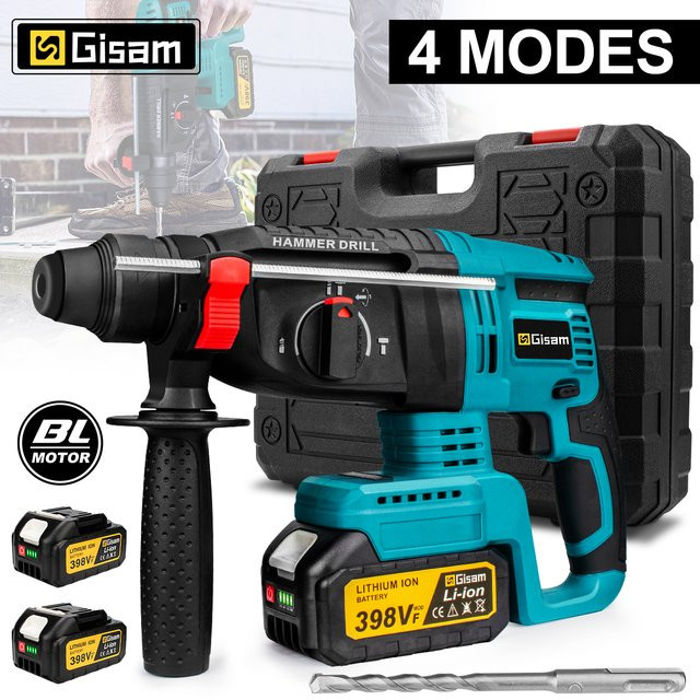 Gisam Bürstloser Elektrischer Bohrhammer 26mm mit 4 Modi und 360 Grad Rotation, Akku-Schlagbohrschrauber kompatibel mit Makita 18V Akku - Bild 1