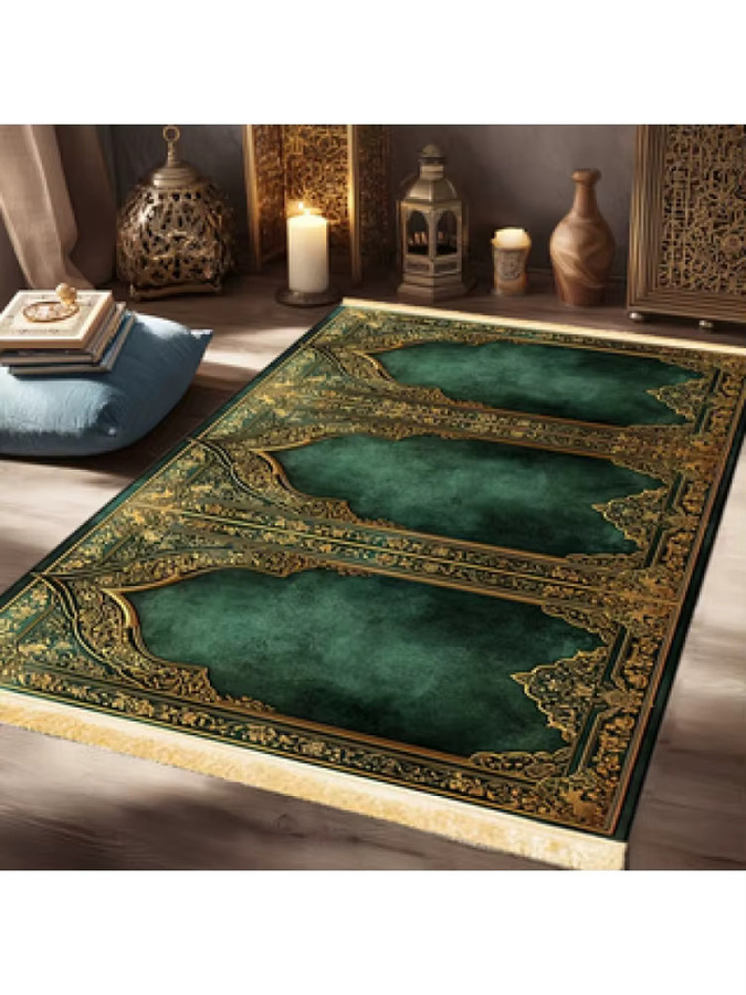 VIKAMA Islamische Gebetsmatte mit Quasten in Grün, faltbarer orientalischer Teppich für Innen und Außen - Bild 4