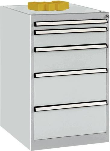 Manuflex BASETEC Schubfachschrank TP1041.7035 Stationär, lichtgrau RAL 7035, mit 5 abschließbaren Schubfächern aus Stahl - Bild 1