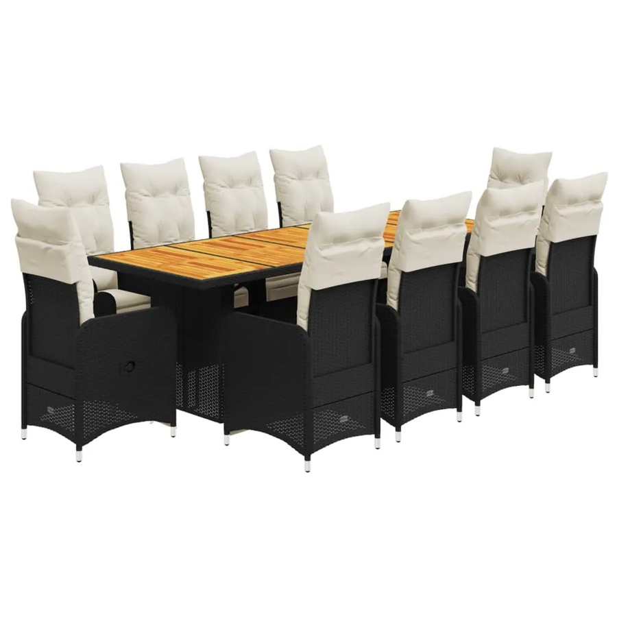 vidaXL 11-tlg Garten-Bistro-Set aus PE-Rattan und Akazienholz mit Kissen in Schwarz und Cremeweiß - Bild 2