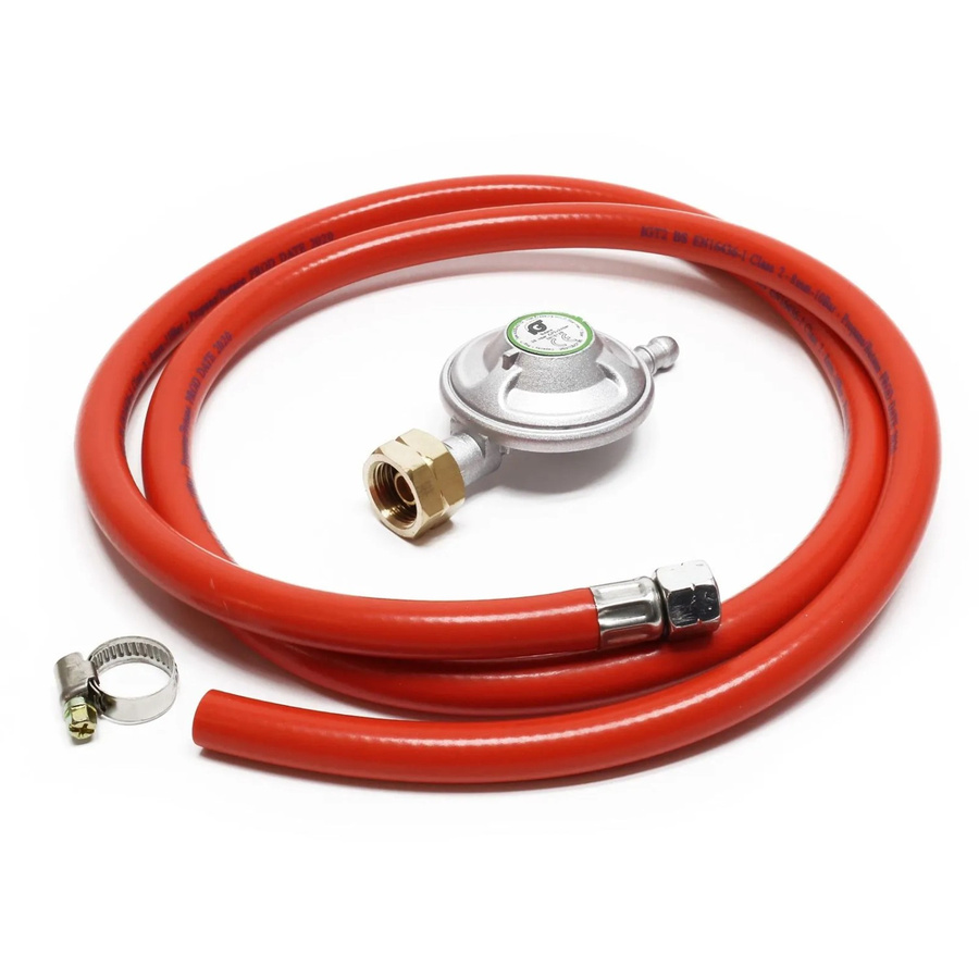 Wiltec Gasschlauch mit Druckregler 28mbar in Silber und Rot, Länge: 1,5 m - Bild 2