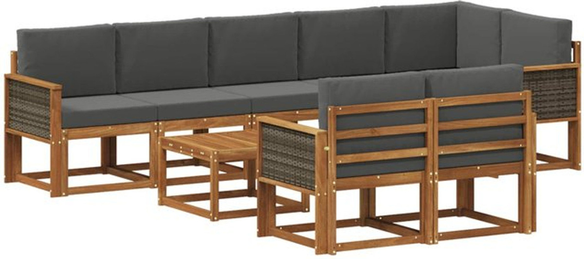 vidaXL Outdoor-Sofagarnitur aus Akazie und Polyester in Natur und Anthrazit, 9-teiliges Loungemöbel-Set im modernen und minimalistischen Design - Bild 1