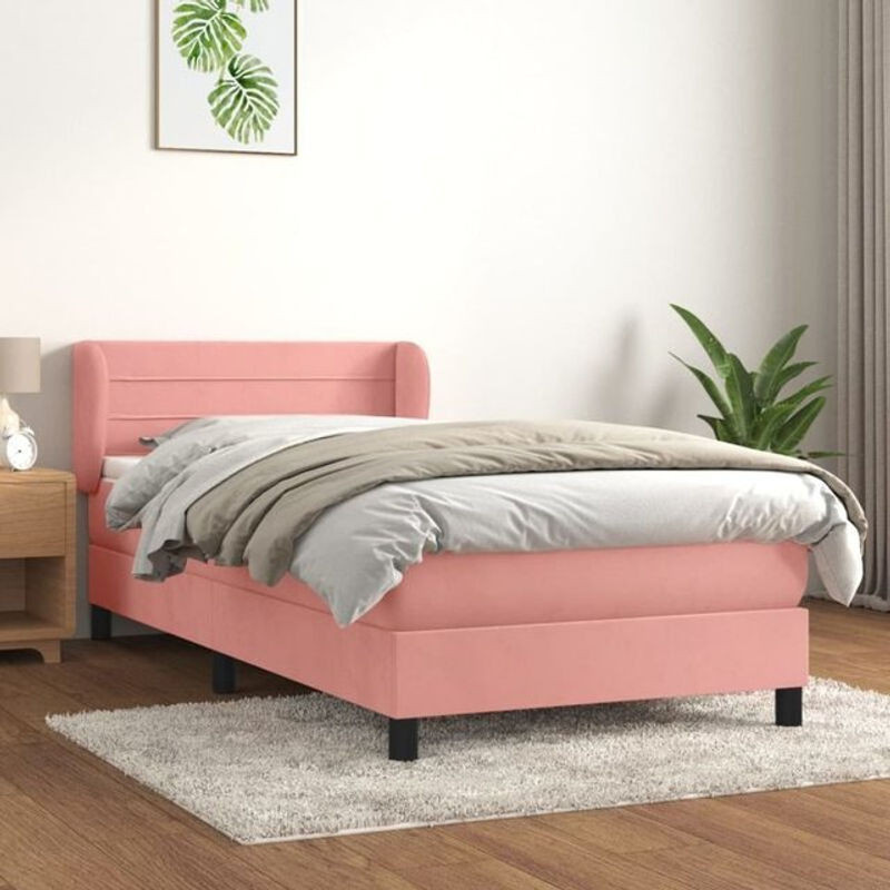 Vidaxl Boxspringbett mit Matratze in Rosa und Weiß aus Samt, B/T/H: 90 x 200 x 78 cm - Bild 1