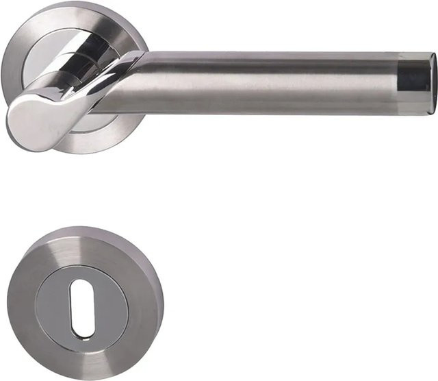 Alpertec Rosetten-Garnitur Solid 1-R für Zimmertüren aus Edelstahl in Silber, poliert-satiniert, Buntbart - Bild 1