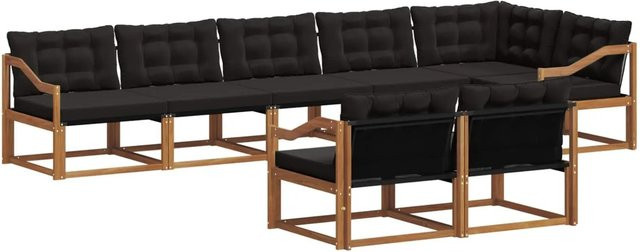 vidaXL Outdoor-Sofagarnitur 8-teilig aus Akazienholz und Textilene in L-Form mit Kissen, Schwarz und Natur - Bild 1