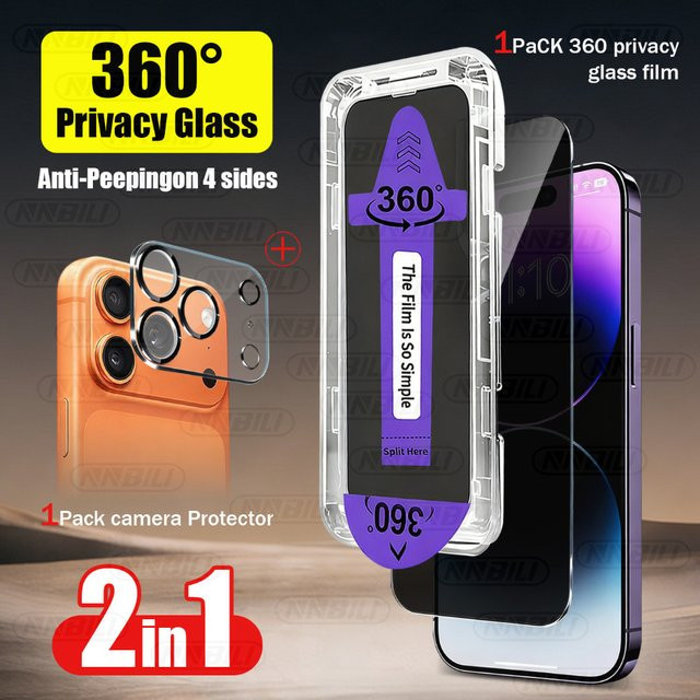 NNBILI 4-Wege-Datenschutzfolie mit Handykameraschutzfolie für iPhone 17 16 15 14 13 12 Pro Max - Bild 1