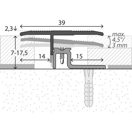 CARL PRINZ Übergangsprofil PS 400 aus Aluminium, goldfarben, B: 3,9 cm, H: 1,0 cm, versenkt gelocht - Bild 1