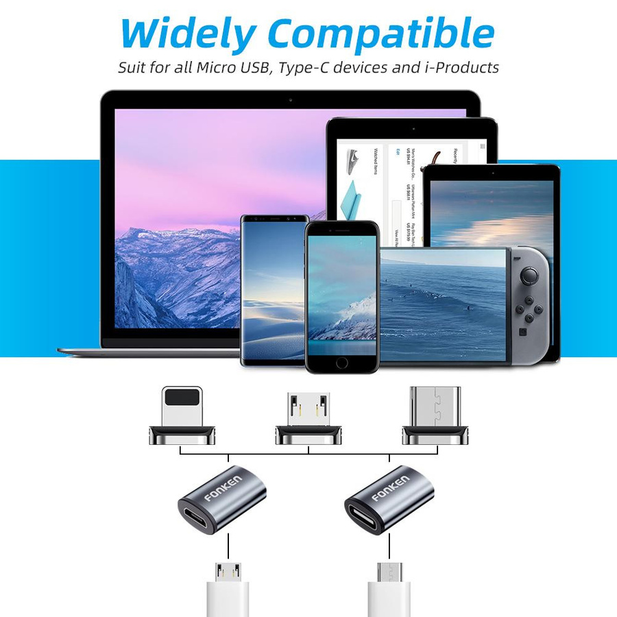 FONKEN Magnetischer USB-C auf Micro-USB Konverter Adapter Set, Grau - Bild 2