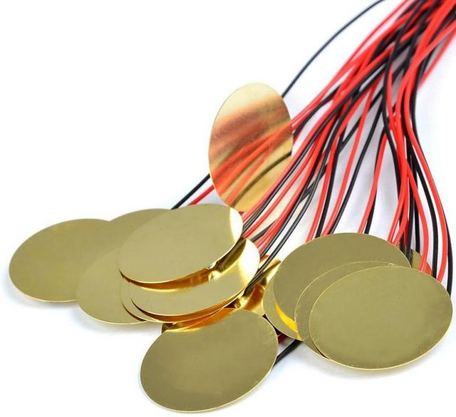 Musysh Piezo-Tonabnehmer Kontaktmikrofon mit 27 mm Durchmesser und 330 mm Kabel für Akustikgitarre und Trommel in Gold - Bild 1