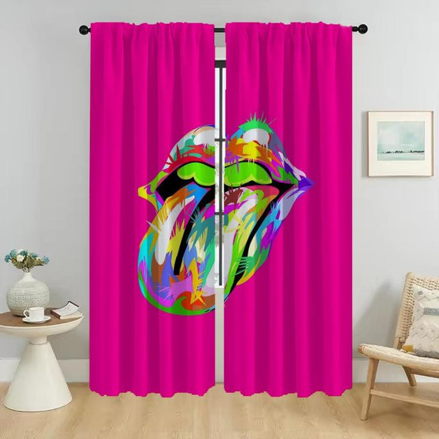 The Rolling Stones Tüll-Vorhänge für Wohnzimmer und Schlafzimmer, 2-teilig, Farbe: Pink, Breite: 50 cm, Höhe: 70 cm - Bild 1