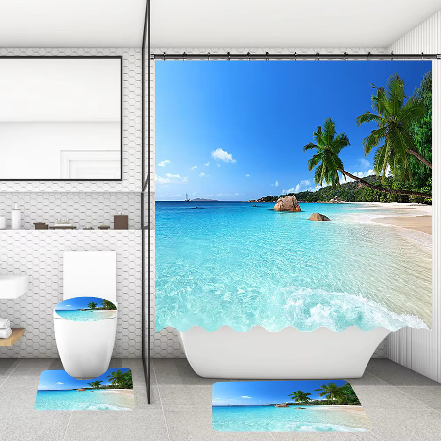 VIKAMA 3-teiliges Badteppich-Set mit Cartoon-Design, wasserabsorbierend und rutschfest, U-Form - Bild 1