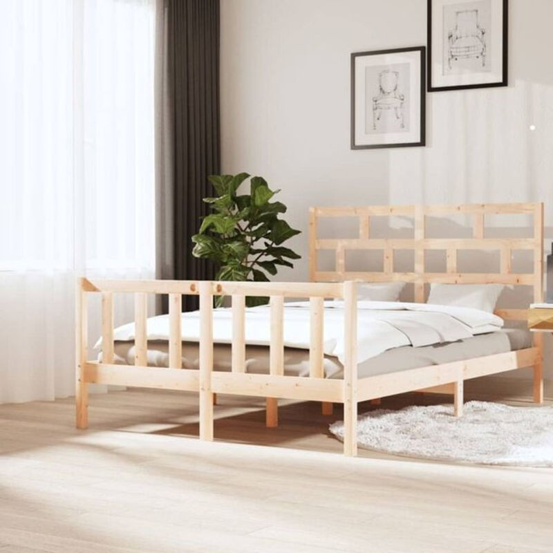 Massivholzbett Vidaxl aus Kiefer in Braun und Natur im Landhaus- und Skandinavischen Stil, B/T/H: 160 x 200 x 69,5 cm - Bild 1