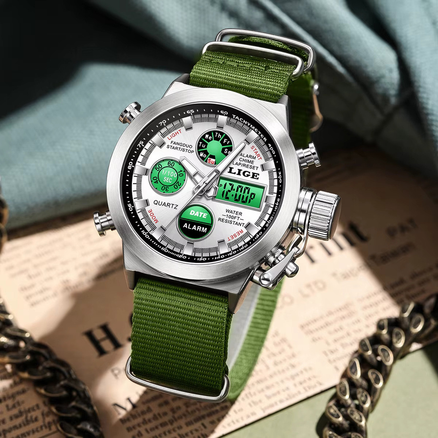 LIGE Armbanduhr, Quarz, Digitaluhr, Schwarz, Textil/NATO, Herren - Bild 2