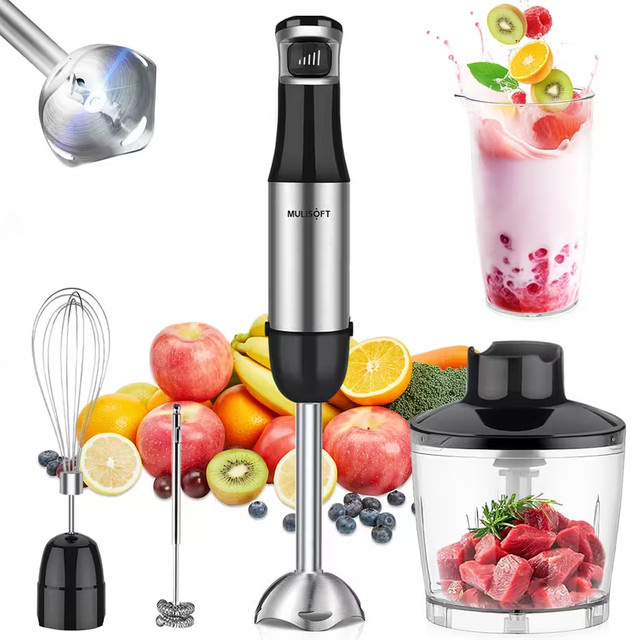 WUIETI 4-in-1 Stabmixer 700W aus Edelstahl in Schwarz und Silber für Smoothies, Suppen und Babynahrung - Bild 1