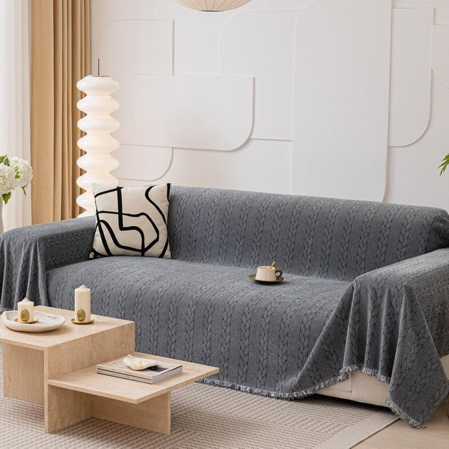 Super Six Chenille Sofatuch in Grau, universelle Jacquard Couchdecke als Kratzschutz für dein Sofa, Breite: 180 cm, Tiefe: 130 cm - Bild 1