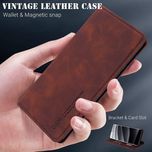 Honor Ledertasche Stand Flip Wallet Cover mit Kartensteckplatz und Magnetschnalle in Braun - Bild 1