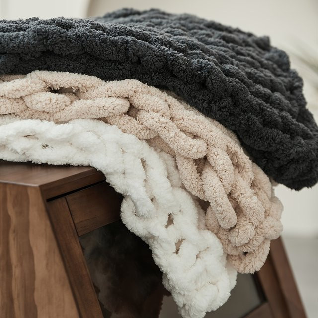 Handgemachte Chenille Strickdecke von Evich in Hygge-Optik für Erwachsene - Bild 1