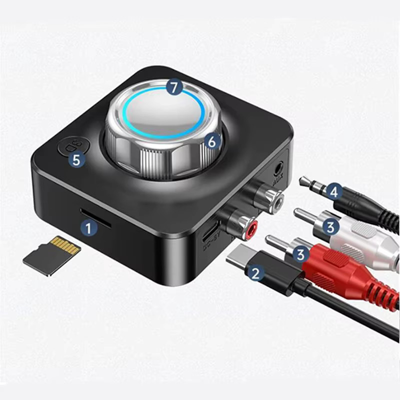 VIKEFON Bluetooth 5.0 Empfänger mit 3D Stereo, TF-Karte und RCA sowie 3,5mm AUX Jack, Wireless Adapter für Lautsprecher, Verstärker und Auto Audio, Schwarz - Bild 3