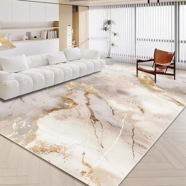 Karpetti Teppich in Weiß und Gold mit Marmor-Design, rutschfest und waschbar, B/T: 80 x 120 cm - Bild 1