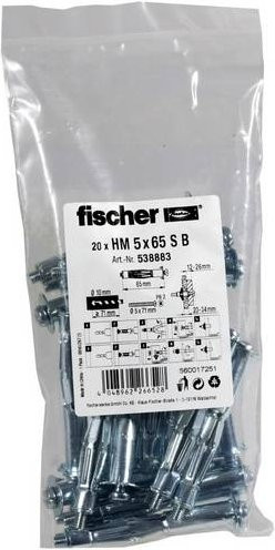 Fischer Hohlraum-Metalldübel HM 5x65 S B aus Stahl in Silber, 20 Stück - Bild 2
