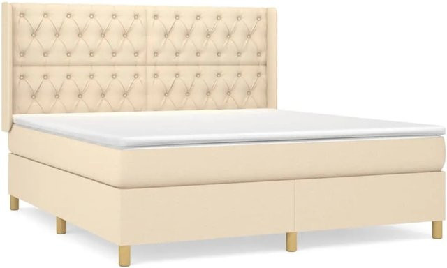 vidaXL Boxspringbett Hybrid mit Matratze und Taschenfederkern, Farbe: Beige/Weiß, B/T/H: 160 x 200 x 118 cm - Bild 1