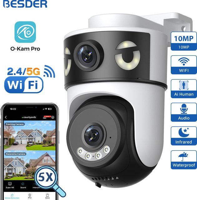 BESDER O-Kam Pro 10MP PTZ Wifi IP Outdoor Überwachungskamera mit Dual-Bildschirm, Nachtsicht und AI Auto Tracking in Weiß - Bild 1