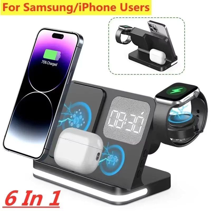 6-in-1 kabellose Schnellladestation für Samsung Galaxy und iPhone in Schwarz - Bild 2