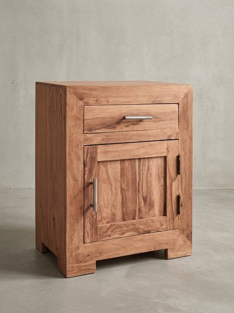 Nachttisch MUMBAI aus Massivholz Akazie in Braun mit Schublade und Tür, B/T/H: 50 x 40 x 60 cm - Bild 1