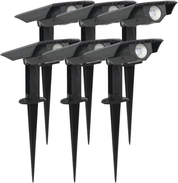 LUXULA LED Solar Gartenstrahler 6er Set in Schwarz mit Erdspieß, 6x 100lm, 4000K Neutralweiß, IP54 wasserdicht - Bild 1