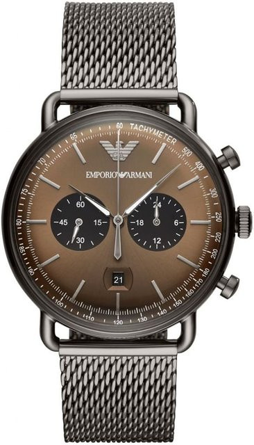 Emporio Armani Herrenuhr, braunes Zifferblatt, graues Mesh-Armband - Bild 1