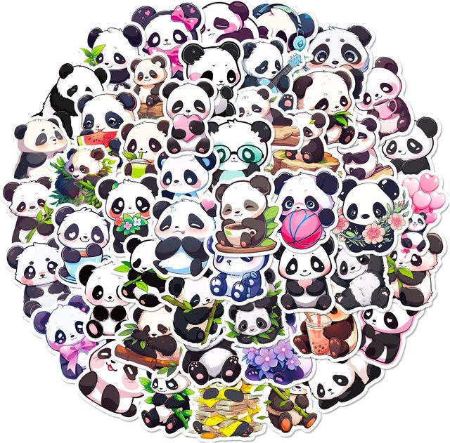 50 Cartoon Panda Aufkleber DIY Tiere Multicolor - Bild 1