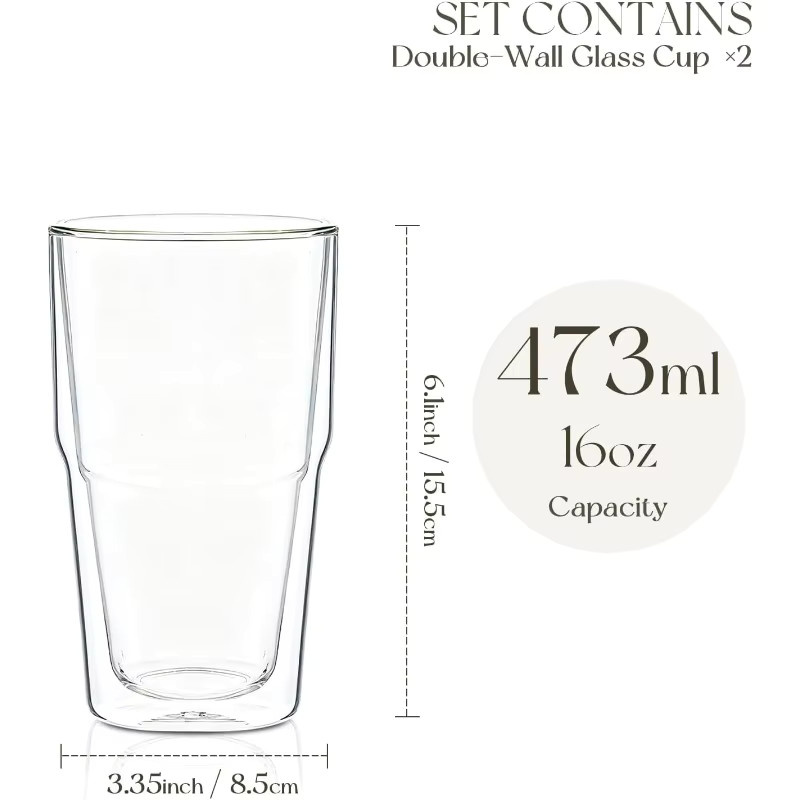 KEMORELA Doppelwandige Glasbecher aus Borosilikatglas, 2er Set, transparent, 473 ml - Bild 4