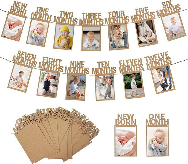 CYZIWEIN Baby-Fotobanner für den 1. Geburtstag mit Fotorahmen für die Monate 1 bis 12, Dekoration für Jungen und Mädchen - Bild 1