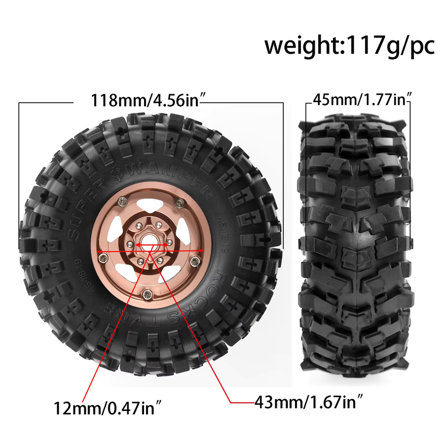 RS Reifen für RC Crawler Auto, 4-teiliges Set, Schwarz, Gummi - Bild 3