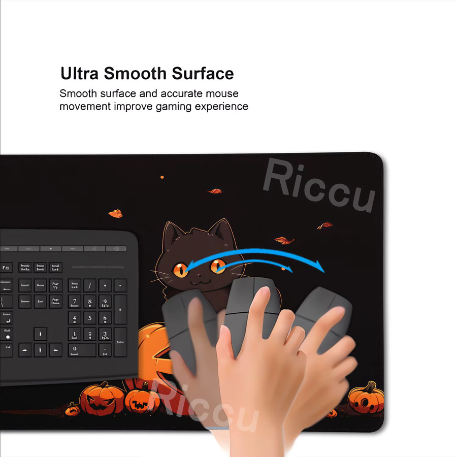 Riccu XXL Mauspad mit Katzenmotiv in Schwarz als große Schreibtischunterlage für PC und Tastatur - Bild 4