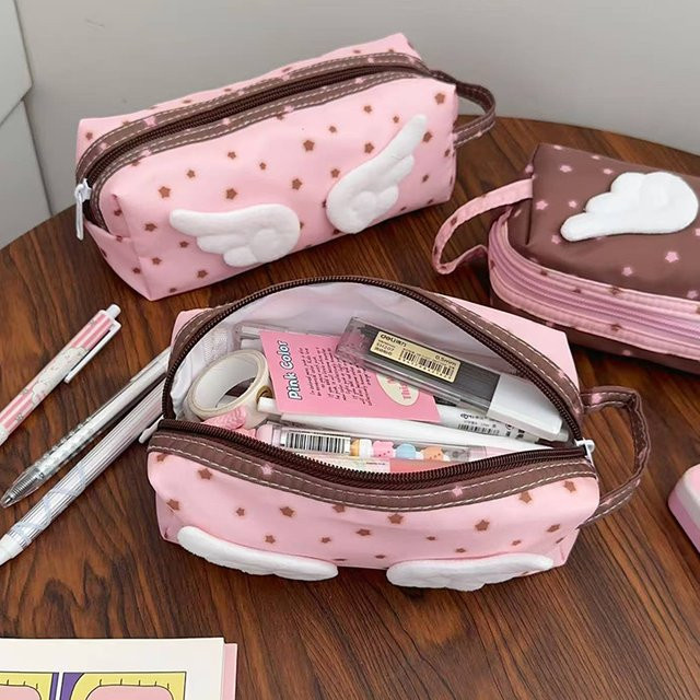 Kreative Engel-Flügel Federmäppchen in Pink mit Griff als tragbare Schreibwaren-Organizer für Studenten - Bild 1