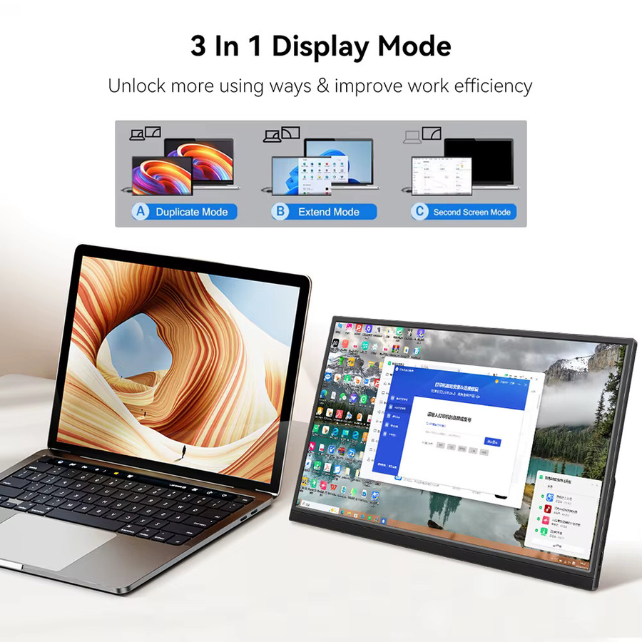 Pisichen Tragbarer Touch-Monitor mit IPS-Display und Lautsprechern, 1920x1200 Full HD, USB-C und HDMI, Schwarz - Bild 3