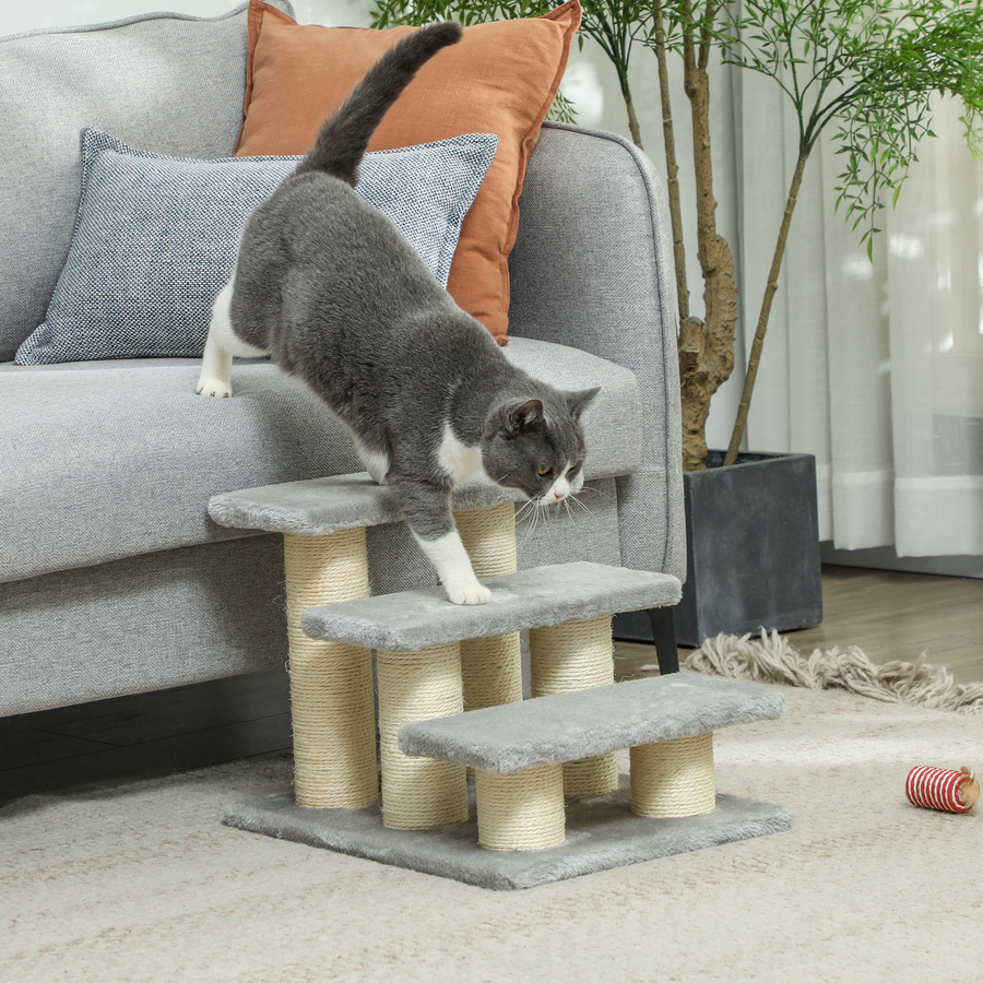 PawHut Hundetreppe mit 3 Stufen in Grau als Einstiegshilfe für Hund und Katze, Höhe: 34 cm - Bild 2