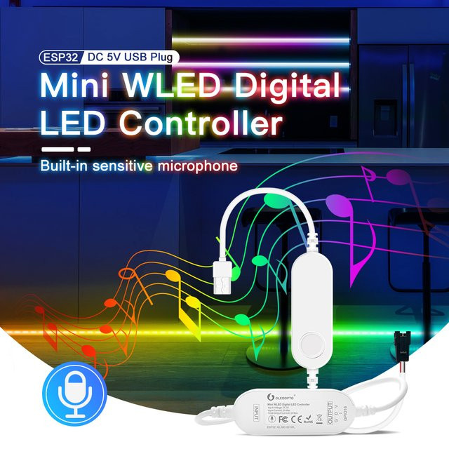 Gledopto ESP32 Mini RGBIC LED Controller mit Mikrofon für dynamischen Sound-Modus, WiFi, kompatibel mit WS2811, WS2812, WS2812B, SK6812 und WS2815 - Bild 1