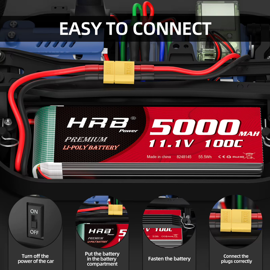 HRB Lipo-Akku 5000mAh mit XT60 Anschluss für RC Quadcopter, Hubschrauber, Boot, Auto und Flugzeug - Bild 4