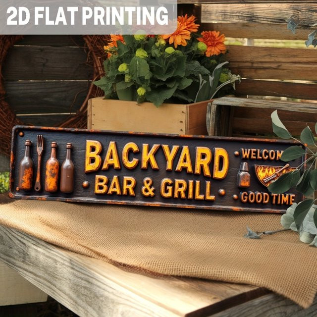 Rustikales 2D-Flachmetallschild für Bar und Grill von CIFBUY im Vintage-Design, Mehrfarbig, B/H: 40,0 x 39,98 cm - Bild 1