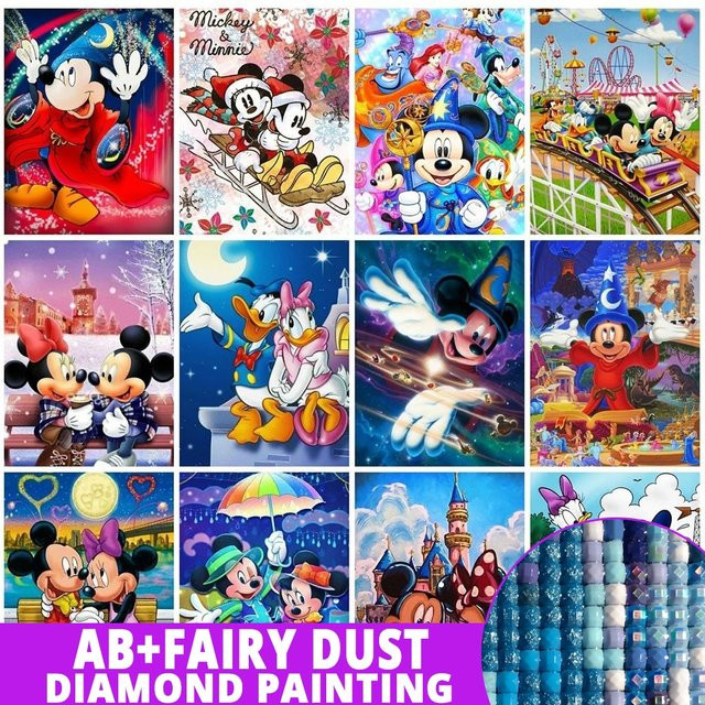 Disney Diamond Painting Set mit Mickey Mouse und Donald Duck als DIY Kreuzstich Mosaik Wanddeko in Multicolor - Bild 1