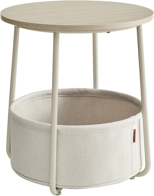 Vasagle Beistelltisch mit Stoff-Korb in Beige-Weiß, runder Beistelltisch mit vier Beinen für Wohnzimmer und Schlafzimmer, Durchmesser: 45 cm, Höhe: 50 cm - Bild 1